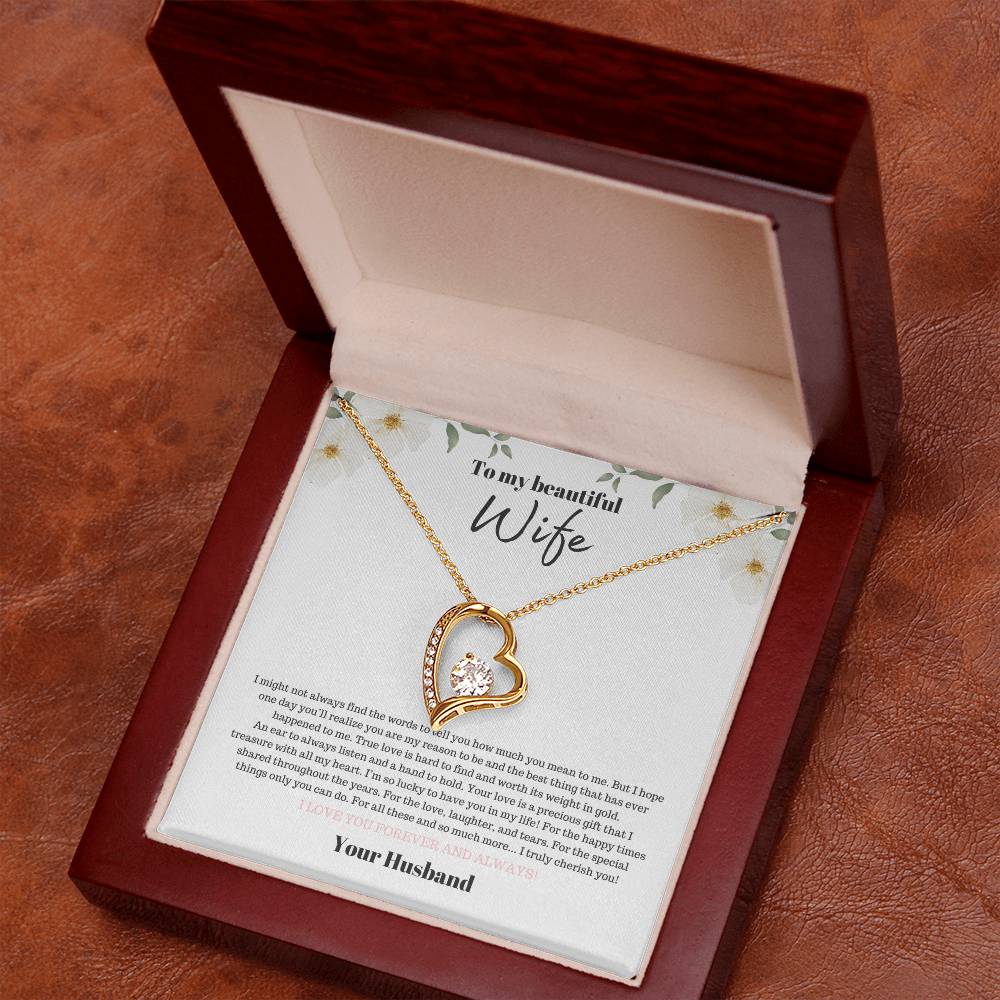 To my Beautiful Wife- Wht Floral- Forever Love Necklace