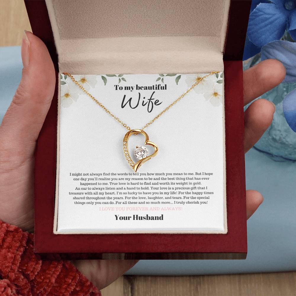 To my Beautiful Wife- Wht Floral- Forever Love Necklace