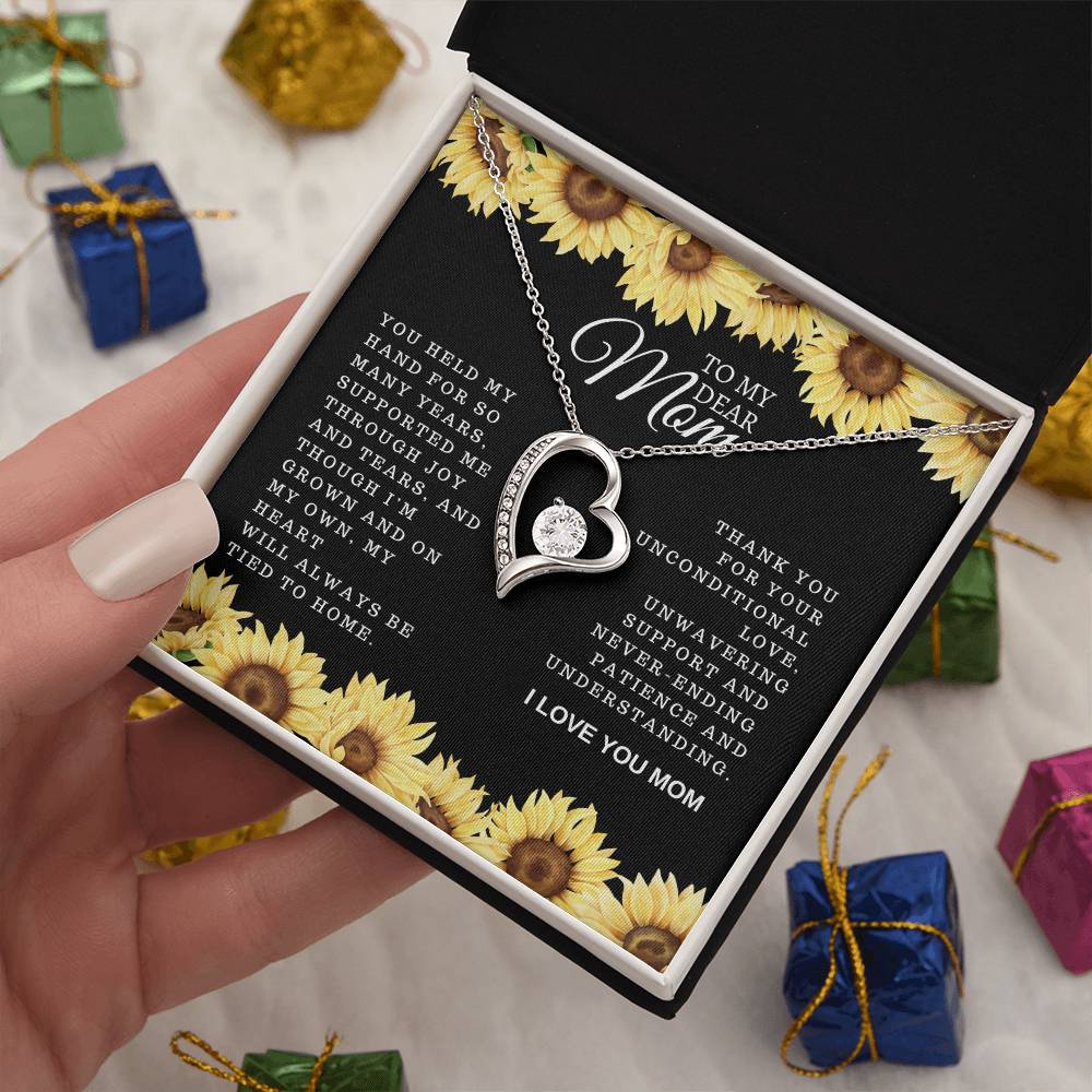 To my Dear Mom- Forever Love Necklace-Blk Floral